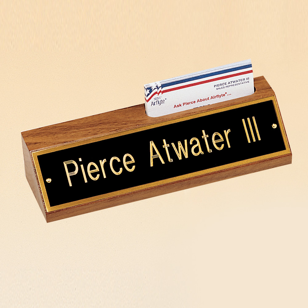 American Walnut Name Plate with Business Card Holder Awards for Less