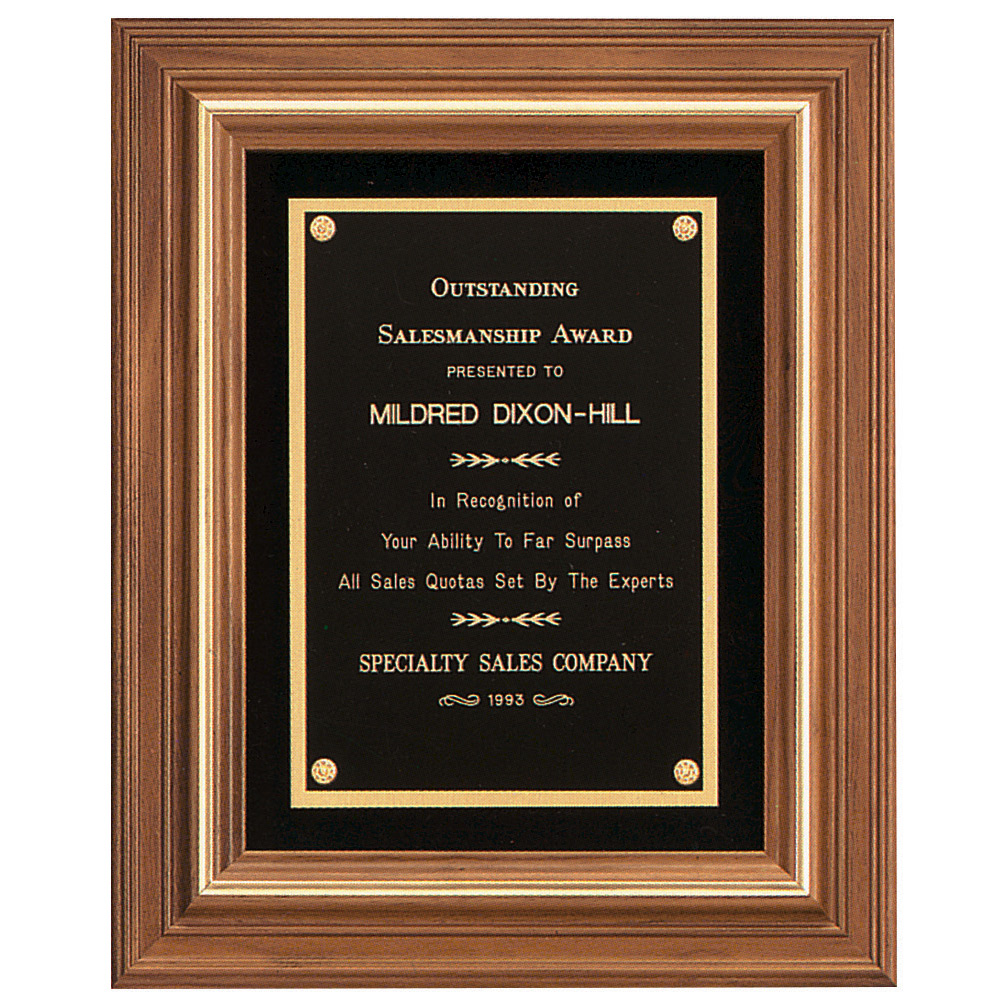 American Walnut Framed Plaque with Gold Trim - Awards for Less